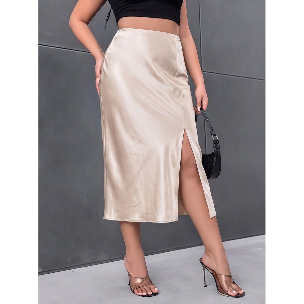 Skies Are Blue Champagne Satin Midi Skirt Side Slit XXL Pink Blush Glam Chic